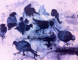 'Pigeons Eating Food, Washington Square Park.' Acrylic On Canvas. 2005. (Series) I sold a few of these pieces, the last one was stolen.