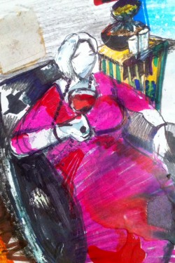 'Red Wine, Pamela Jackson' Mixed Media On Card. 6x4