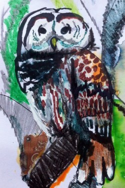 'Mr. Owl - Harold.' Mixed Media On Card. 6x4