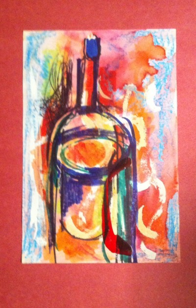 'Rose In A Bottle.' Mixed Media On Card. 6x4