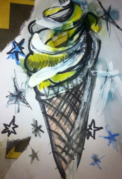 'Lemon Sorbet IceCream Cone.' - Be Happy.' Mixed Media On Card. 6x4.